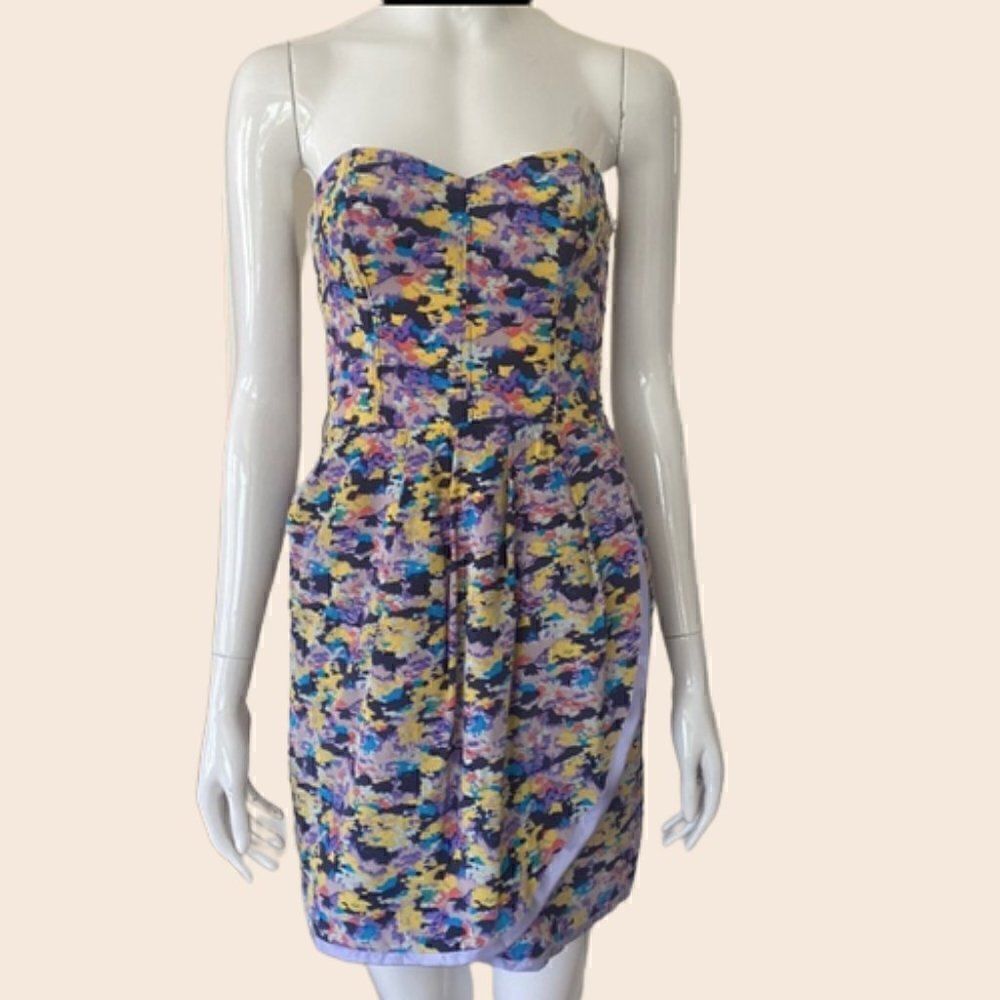 Charlotte Ronson Mini Sweetheart Strapless Dress in Abstract Watercolor Size 4